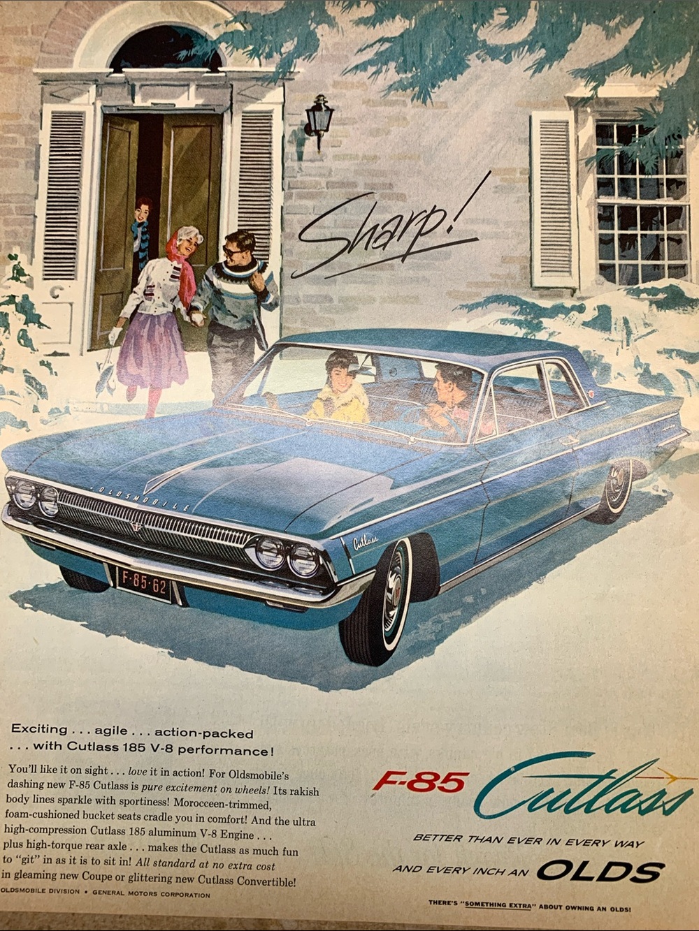 Olds F-85 Cutlass Vintage Blue Car Advertisement Look Magazine January 16, 1962